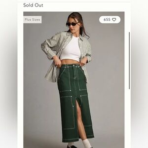 Anthropologie Pilcro Green Maxi Pencil Skirt with Cargo Slit